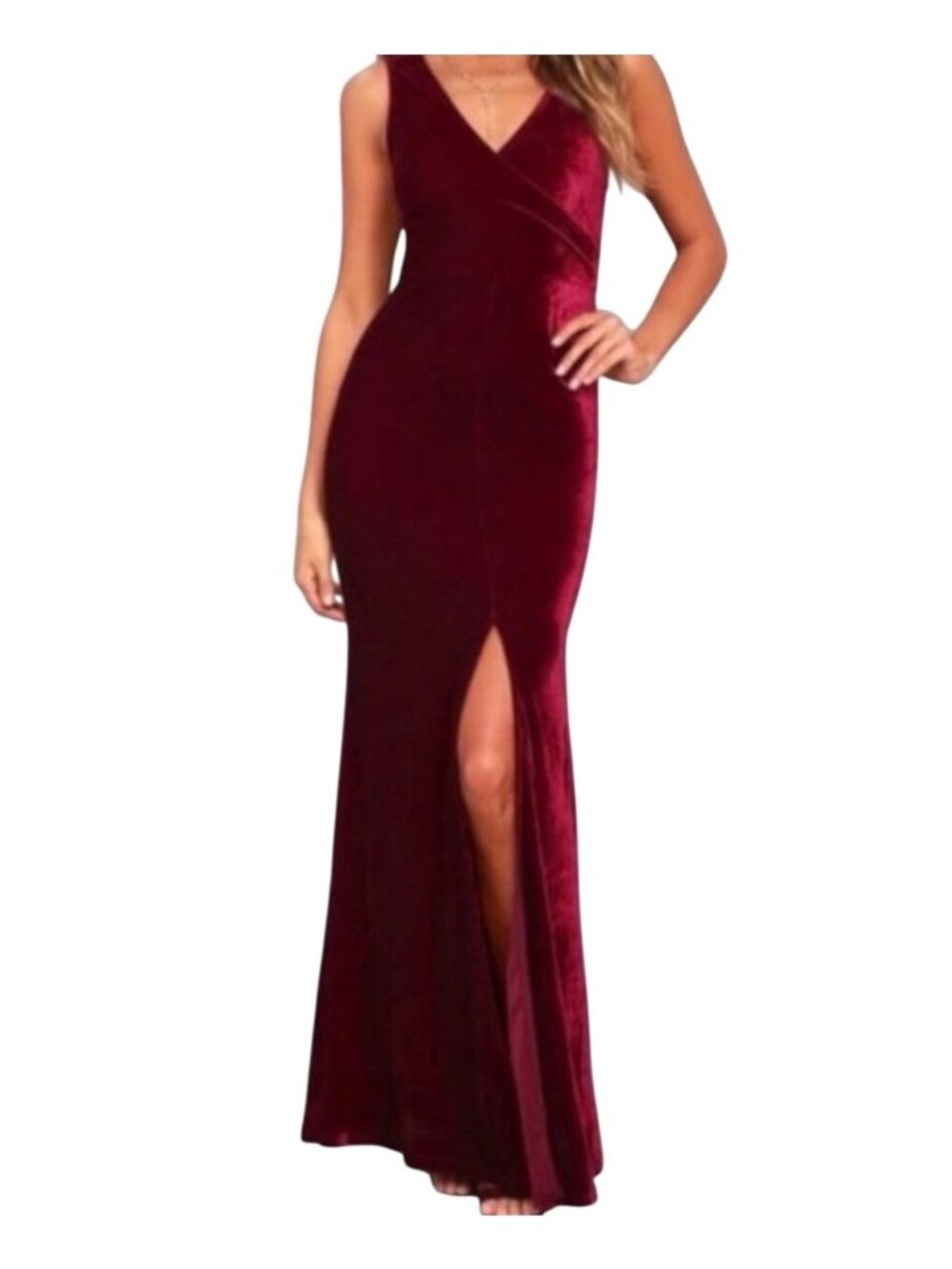 Lulus Crushin It Velvet Maxi Dress Sz XS Burgundy Red Homecoming Wedding Event